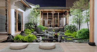 新中式假山水景3D模型下载